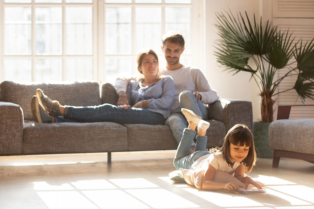 cozy family in living room