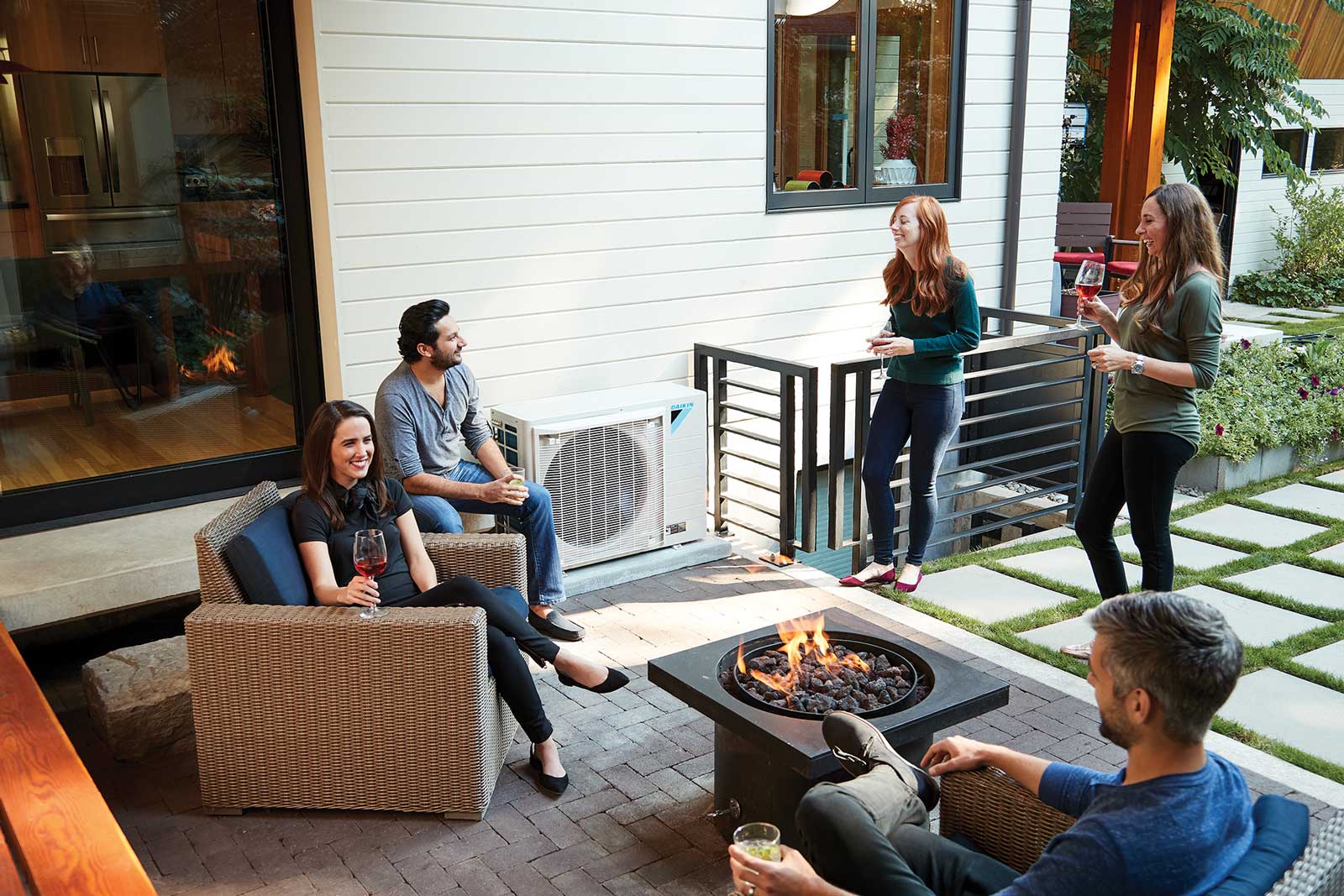 People gathering on patio